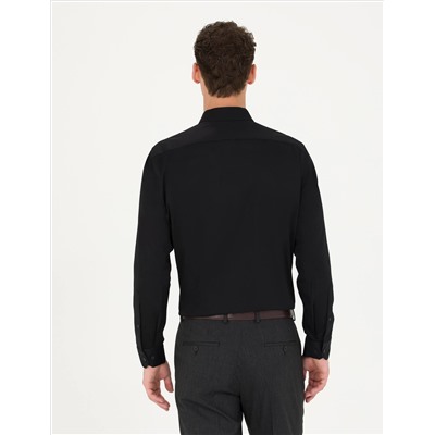 Black Slim Fit Basic рубашка с длинным рукавом