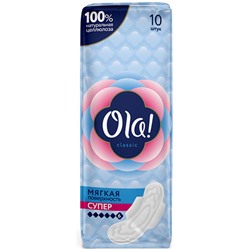 Прокладки Ola! (Ола!) Classic Wings Super, мягкая поверхность, с крылышками, 6 капель, 10 шт