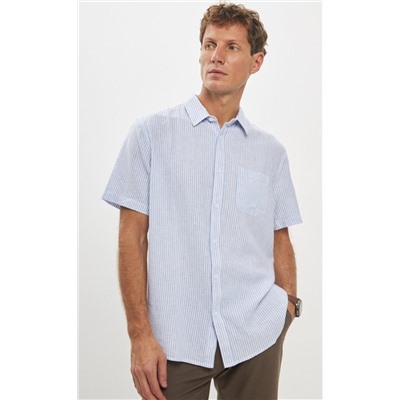 Рубашка к/р лен Р411-04101 l.blue