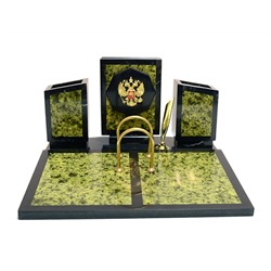 Письменный прибор из камня змеевик с гербом 260*260*140мм