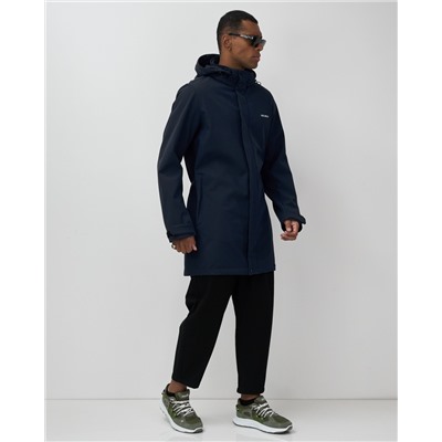 Парка спортивная мужская с капюшоном softshell темно-синего цвета 9565TS