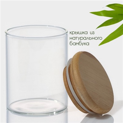 Банка для сыпучих продуктов BellaTenero «Эко», 150 мл, 5.5×7 см, с бамбуковой крышкой, стекло, прозрачная