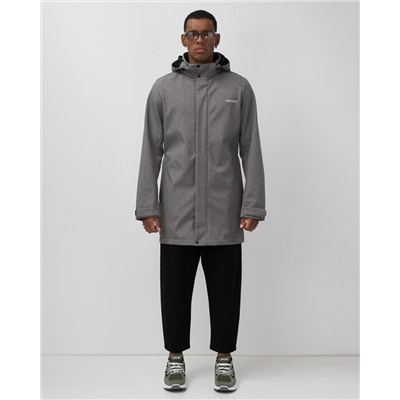 Парка спортивная мужская с капюшоном softshell серого цвета 9565Sr