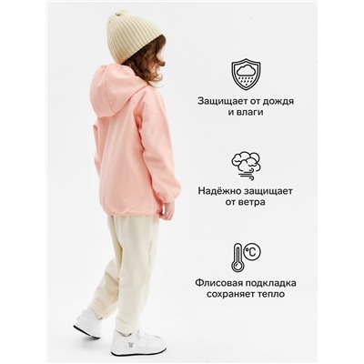 Ветровка демисезонная для девочек MINAKU из Softshell на флисе, непромокаемая, персиковая, рост 134 см