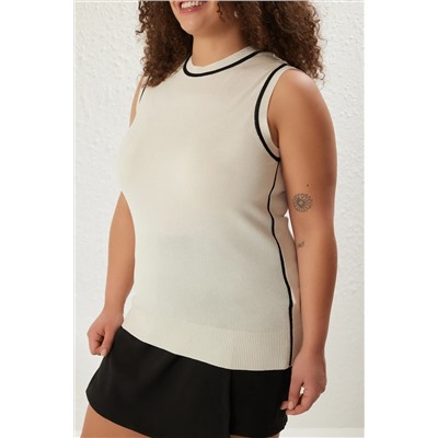 Ecru Line Detail Premium/Private Yarn Knitwear Blouse TBBSS25AF00073