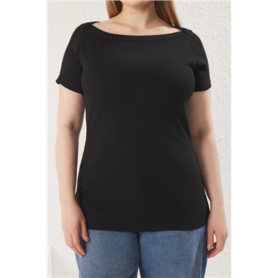 Черный оборудованный воротник Wick CashCorse вязание Big Size Blouse TBBSS25AF00047