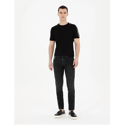 Black Slim Fit Bike Yaka Triko T -For