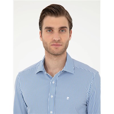 Синий полосатый бывший. Slim Fit рубашка с длинным рукавом