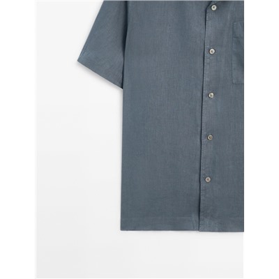 Camisa lino manga corta slim fit
