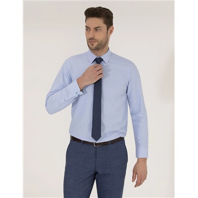 Синий Slim Fit Классическая рубашка с длинным рукавом