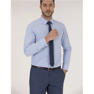Синий Slim Fit Классическая рубашка с длинным рукавом