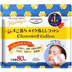 KOSE Влажные салфетки 6 в 1 "Softymo Cleansing Cotton" для ежедневного ухода, снятия макияжа, увлажнения и выравнивания тона кожи (с цветочным мёдом) размер 15 х 19 см, 80 шт. / 12