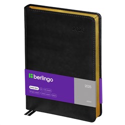 Ежедневник датированный 2025г., А4-(В5), 184л., кожзам, Berlingo "xGold", зол. срез, черный