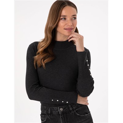Anthracit Slim Fit Half Fisherman Basic Sweater