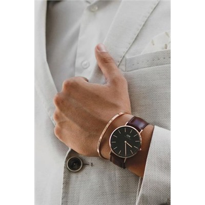 Reloj de cuarzo de piel Classic Durham - Camel y plateado