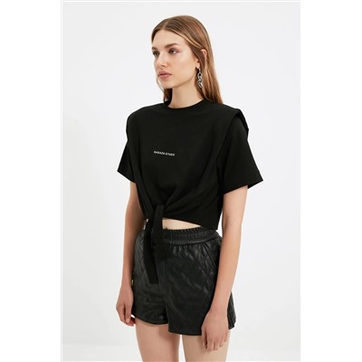 X Sagaza Studio Black Slogan Thitting футболка TPRAW22S0214