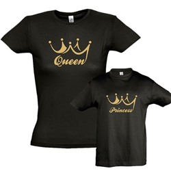 Футболки для мамы и дочки "Queen, Princess" золотая корона