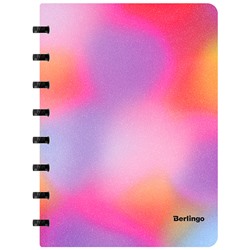 Бизнес-тетрадь А5+, 80л., Berlingo "Gradient", глиттер-эффект, клетка, на кольцах, с возм. замены блока, 80г/м2, пластик. обл. 700мкм, линейка-закл.