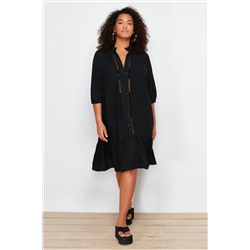 Black V -Neck Юбка Конец Кнопка Кнопка Подробное пляжное платье большого размера TBBSS24AH00100