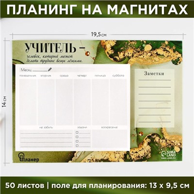 Планинг на магнитах с отрывными листами «Учитель», 50 листов, 19.5×14 см, размер части для заполнения 13×9.5 см