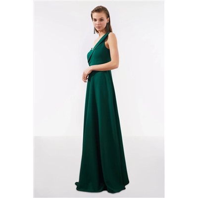 Изумрудный зеленый воротник A-kesim детально Dong Night Night Forge Dress