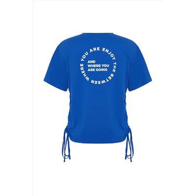 Saks 100 %хлопок обратно отпечатано Shirred негабаритный/широкий нарезанный велосипедный воротник футболка Twoss23ts00150