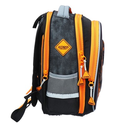 Рюкзак школьный 37 x 28 x 13см, эргономичная спинка, Across 557, + мешок, черный/оранжевый