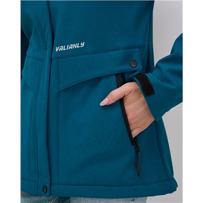 Ветровка спортивная женская с капюшоном softshell синего цвета 9566S