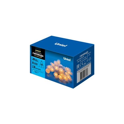 Нарушена упаковка!   Гирлянда LED Шишки (2.8м.) теплый Uniel ULD-S0280-020-DTA (9582)