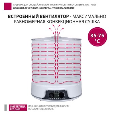Сушилка для овощей и фруктов "Мастерица" EFD-5000, 500 Вт, 6 ярусов, белая