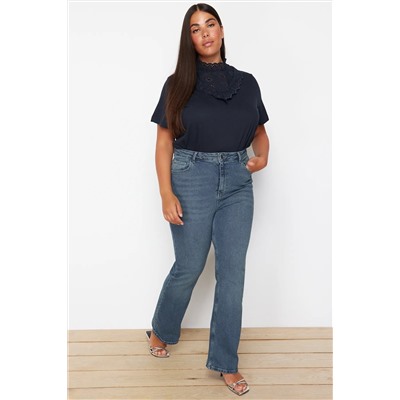 Синяя высокая талия комфорт испанский пахта Flare Fit Jean TBBSS24CJ00046