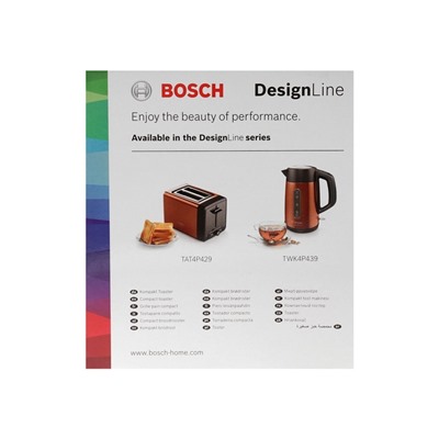 Тостер Bosch TAT4P429, 970 Вт, 6 режимов прожарки, 2 тоста, коричнево-чёрный