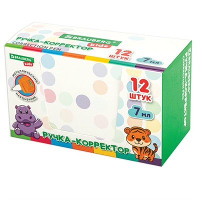 Ручка-корректор BRAUBERG KIDS "ЗВЕРЯТА", 7 мл, металлический наконечник, корпус ассорти, 272493