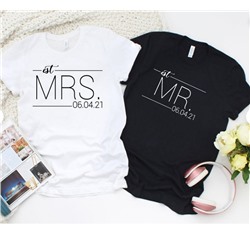 Парные футболки для мужа и жены "Est Mr Mrs" с датой свадьбы