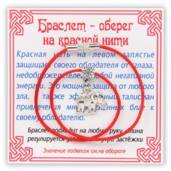 KB046 Браслет на красной нити Слон (мудрость, сила, долголетие), цвет серебр.