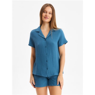 Комплект домашний женский (рубашка, шорты) KAFTAN Basic размер 44-46, синий