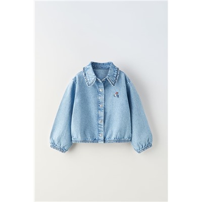 FLORAL EMBROIDERY DENIM SHIRT