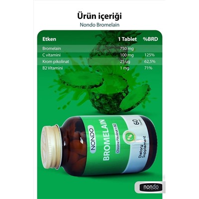 Nondo Bromelain 2400 Gdu 750 мг пиколинат хрома 60 таблеток (экстракт ананаса бромелиана пиколинат хрома B2)