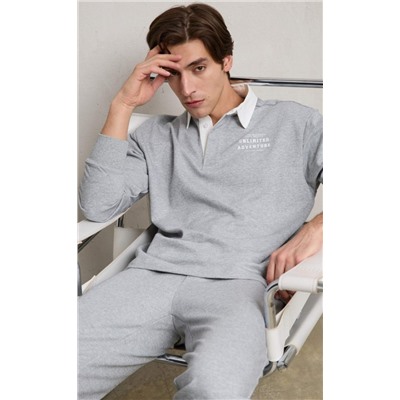 Футболка-поло д/р P411-0570 grey melange