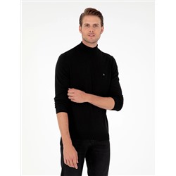 Black Slim Fit Half Fisherman воротник базовый вязаный свитер