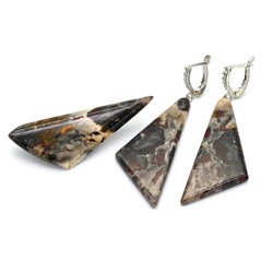Серьги и Брошь из яшмы уральской 22*46мм, брошь 53*20мм, 12г