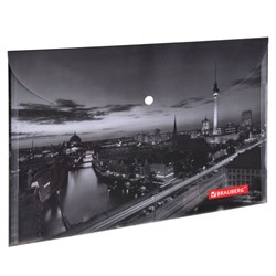 Папка-конверт с кнопкой BRAUBERG "NIGHT CITY", А4, 160 мкм, цветная печать, 228033