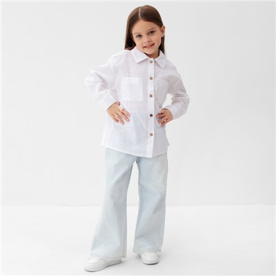 Рубашка для девочки KAFTAN Linen, размер 32 (110-116 см), белая
