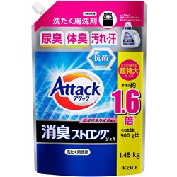 KAO Жидкое средство для стирки "Attack Deodorant Strong Gel" (против неприятных запахов, с ярким ароматом) 1450 г, мягкая упаковка с крышкой / 6