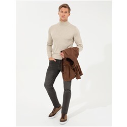 Песчанный меландж Slim Fit Fisherman воротник базовый трикотажный свитер