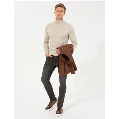 Песчанный меландж Slim Fit Fisherman воротник базовый трикотажный свитер