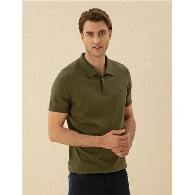 Кнопка с тонкой подгонкой хаки с Polo Yaka Knitwear T -For