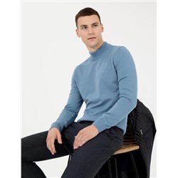 Blue Slim Fit Half Fisherman воротник базовый вязаный свитер
