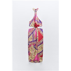 VESTIDO MIDI HALTER ESTAMPADO PATCHWORK