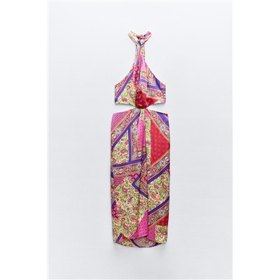 VESTIDO MIDI HALTER ESTAMPADO PATCHWORK